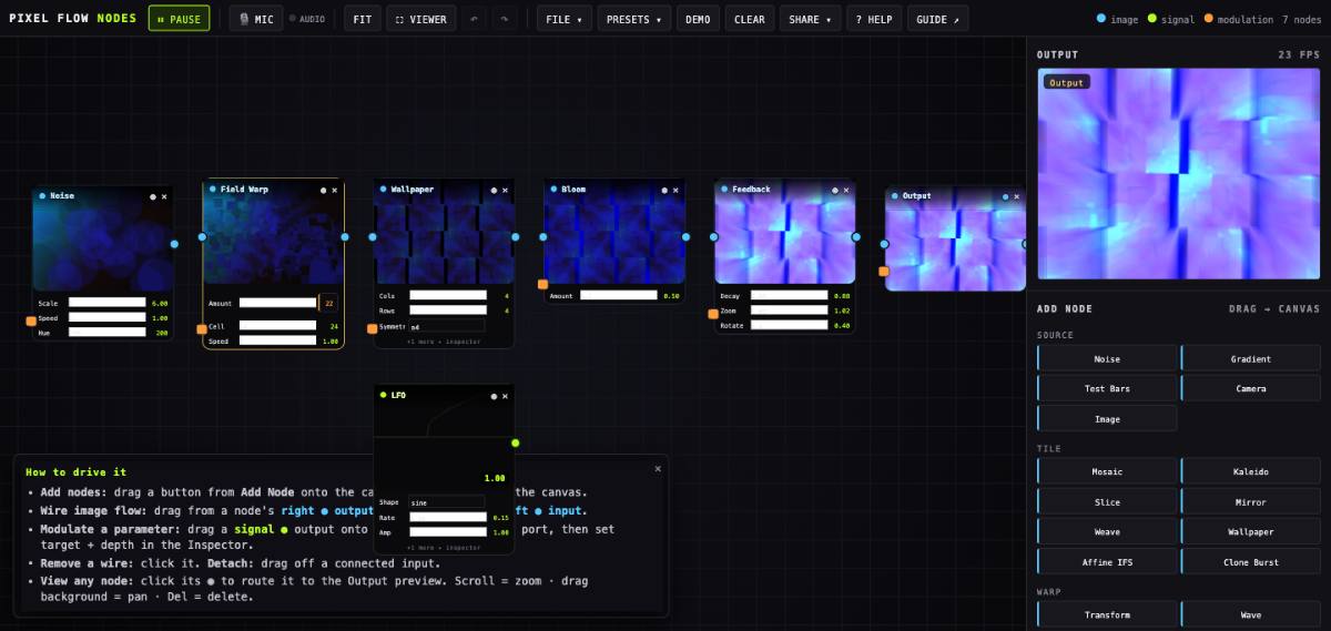Pixel Flow Nodes editor